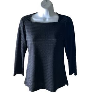 Wrapper Striped Blouse Womens XS 3/4 Sleeve Square Neck Casual Preppy Pullover